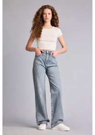 Resim Defacto 90s Wide Leg Yüksek Bel Uzun Jean Yıkamalı Pantolon G1404ax25wnnm28 Mavi-nm28 