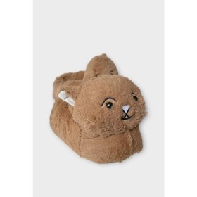 Resim Kadın Sevimli Kedi Figürlü Peluş Panduf Vizon 