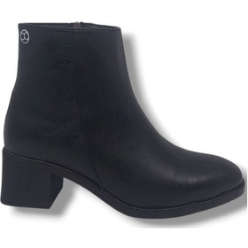 Resim Zerhan 1101 Kadın Siyah Fermuarlı Kalın Topuklu Klasik Bot Siyah 