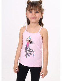 Resim Toontoy Kids Toontoy Kız Çocuk Deniz Kızı Baskılı Pul İşlemeli Atlet Pembe 