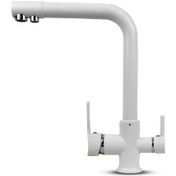 Resim Su Arıtma Cihazı İçin 3 Yollu Oval L Borulu Beyaz Musluk 