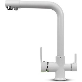 Resim Su Arıtma Cihazı İçin 3 Yollu Oval L Borulu Beyaz Musluk 