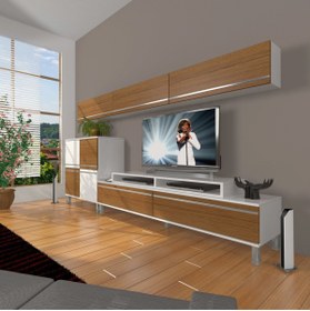 Resim Decoraktiv Ekoflex 8 Mdf Krom Ayaklı Tv Ünitesi Tv Sehpası - Beyaz - Ceviz 