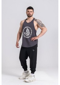 Resim Gymwolves Erkek Spor Atleti Stringer Workout Tanktop Füme Wolf Serisi-Füme 