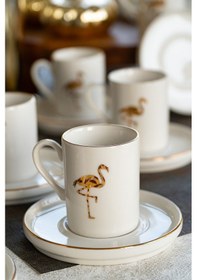 Resim Heda Porselen Flamingo 12 Parça 6 Kişilik Porselen Kahve Fincan Takımı Kırık Beyaz 