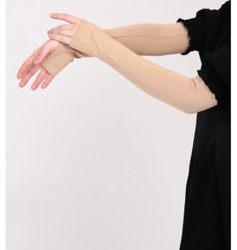 Resim Parmak Geçmeli 45cm Likralı Penye Kolluk 1 Çift Bej 