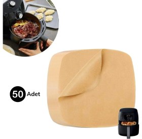 Resim TeknoKapsül 50 Adet Air Fryer Pişirme Kağıdı Tek Kullanımlık Su Geçirmez Yapışmaz Deliksiz Düz Kare Model 