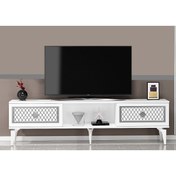 Resim DEMONTE DECOR 2 Kapaklı, Raflı Herry Tv Sehpası Alt Modül Beyaz-gümüş 