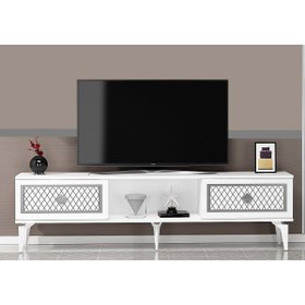 Resim DEMONTE DECOR 2 Kapaklı, Raflı Herry Tv Sehpası Alt Modül Beyaz-gümüş 