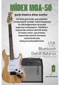 Resim Midex Rph-320wd-50amp Ahşap Renk Strat Kasa Sss 50w Amfili Elektro Gitar Seti 