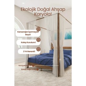 Resim Renazzo Mobilya Natura Cibinlikli Masif Ahşap Karyola - Modern Doğal Çam Rustik Tasarım Karyola 