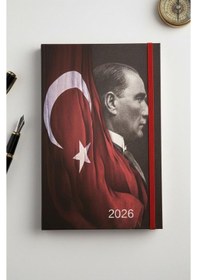 Resim 2026 Atatürk Günlük Ajanda 17x24 Cm Lastikli Atatürk Kapaklı Ofis Ev İşyeri Günlük Ajanda Planlayıcı Ofs907ata Bordo 