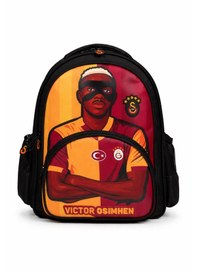 Resim Galatasaray Lisanslı Victor Osimhen Figürlü 3 Bölmeli Okul Çantası - Su İtici Kumaşlı Sırt Çantası Siyah 