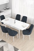 Resim Canisa Concept Taç Serisi Açılabilir Mutfak Masası Takımı 80x132 Beyaz Masa 6 Antrasit Sandalye 