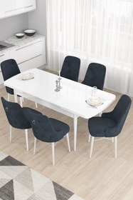 Resim Canisa Concept Taç Serisi Açılabilir Mutfak Masası Takımı 80x132 Beyaz Masa 6 Antrasit Sandalye 