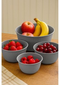 Resim 4'lü Mega Boy Plastik Karıştırma Ve Saklama Kase Seti 1l, 2l, 3l, 5l Gri Gri 