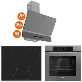 Resim Ferre Flowart Vivo Vitroseramik QBL62CPR - MS261 - D082-SA Sessiz Elektrikli Ankastre Set Gri 