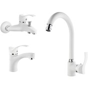 Resim Gms Akdeniz Lavabo + Banyo + Eviye Batarya Set Beyaz - Krom 