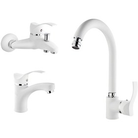 Resim Gms Akdeniz Lavabo + Banyo + Eviye Batarya Set Beyaz - Krom 