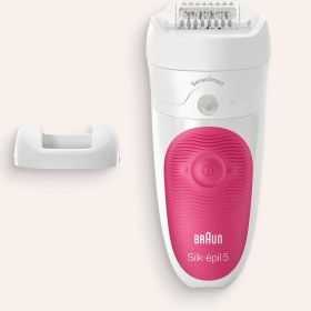 Resim Braun Silk-épil 5 SensoSmart Pembe Epilatör Islak Kuru Kullanım Su Geçirmez 60 Dakika Çalışma 