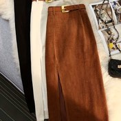 Resim Kadınlar İçin Siyah Kayısı Haki Üç Parçalı Kalın Düz Renk Yırtmaçlı Şık Günlük Uzun Etek Takımı 