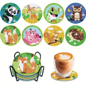 Resim 8pcs, DIY small animal diamond painting coaster kit, panda diamond painting art coaster, owl diamond painting coaster DIY kit, frog squirrel 5D diamond painting coaster kit, home decoration coaster, diamond painting handicrafts, holiday decoration coaster, exercise hands-on ability, DIY handmade diamond painting coaster, suitable for diamond painting art enthusiasts, comes with tools, storage rack, dining table insulation coaster, diamond desktop decoration coaster, coffee coaster 