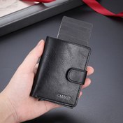 Resim 1 adet CarrKen Erkek Cüzdanı, Basit Stil Suni Deri, Çok İşlevli Üç Katlı Manyetik Otomatik Kartlık Çoklu Yuvalarla, Genç Para Düzenleyici 