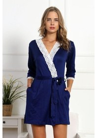 Resim Vienetta Kadın Indigo Dantelli 7/8 Kol Polyester Sabahlık 4209 