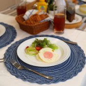 Resim Yuvarlak Dokuma Masa Örtüleri, 6'lı Paket, 30.0cm Örgülü Dokuma Masa Örtüleri, Çekici Mutfak Dekorasyonu Yer Matları | Yuvarlak Masa Örtüleri Masa Matı Olarak | Mavi - Örgülü Kenar, 6'lı Set 