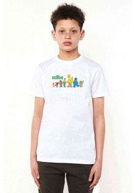 Resim Tshirthane Sesame Street Baskılı Unisex Çocuk Beyaz T-Shirt 