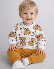 Resim dinamik çocuk Erkek Bebek 2li Takım | Ayıcık Desenli Sweatshirt + Alt 3-6-9-12aylık 