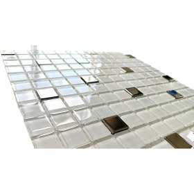 Resim MozaiKristaL Mutfak tezgah arası ve iç dekorasyon için 23x23mm. Beyaz-Gümüş, 30x30cm Fileli Kristal Mozaik. 