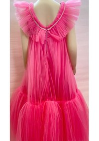 Resim Porça Kız Çocuk Katlı Fırfırlı Uzun Abiye Elbise-8071-pembe Pembe 