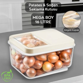 Resim Meleni Home 16 Litre Sürgülü Kapak Sebzelik, Patates Soğan Sebze Saklama Kabı, Erzak Saklama Kabı-Krem 