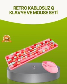 Resim Bluetooth Retro Kablosuz Klavye Ve Mouse Seti - 3 Cihaz Bağlantılı, Sessiz Tuş, Uzun Pil Ömrü 