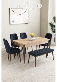 Resim Clara Meşe Desen 80x132 Açılabilir Yemek Odası Takımı 4 Sandalye, 1 Bench Antrasit 