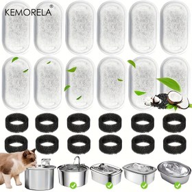 Resim Ön-Filtre Süngerli 12'li Paket Kedi Su Çeşmesi Filtresi, 3.2L & 67oz Paslanmaz Çelik Evcil Hayvan Çeşmeleri ile Uyumlu, Otomatik Kedi Su Dağıtıcı için Karbon Filtre Sistemi, Pil Gerekmez 