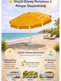 Resim Sarı Renkli 200 Cm Çap Ve 10 Telli Plaj Şemsiyesi + Şemsiye Kılıfı, Bidonsuz 