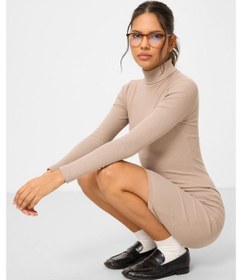 Resim Yake Store Bej Kaşkorse Triko Dar Kalıp Balıkçı Yaka Kadın Elbise - 97117 Renkli 