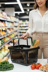 Resim 22 Litre Plastik Market Alışveriş Sepeti Saplı Dayanıklı Profesyonel Market Mağaza El Sepeti (1, Siyah) 