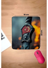 Resim Sonictouch Bilek Destekli Kurt Başlı Türk Kılıcı Kırmızı Dikdörtgen Pürüzsüz Yüzey Dikişsiz Mouse Pa Mousepad 