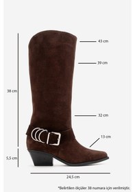 Resim Luvishoes Helıos Kahverengi Süet Hakiki Deri Tokalı Kadın Western Çizme Kahverengi 