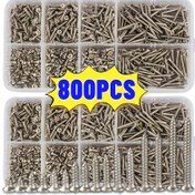 Resim 800 Adet Kendinden Delme Ahşap Vidaları Seti, M2 Phillips Düz Başlı Sac Metal Vida, Kendinden Delme Vidalar Çeşit Kit 