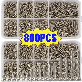 Resim 800 Adet Kendinden Delme Ahşap Vidaları Seti, M2 Phillips Düz Başlı Sac Metal Vida, Kendinden Delme Vidalar Çeşit Kit 