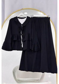 Resim Lovie Moda Kolları Fırfırlı Etekli Takım Siyah 