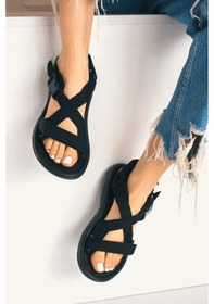 Resim Günlük Unisex Tokalı Sandalet Yastıklı Hafif Tabanlı Çapraz Şerit Outdoor Esnek Ayakkabı 125ç Siyah 