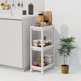 Resim Deconox Peggy 3 Katlı Tekerlekli Raf Ünitesi - 36x71x23 cm Dar Alan Düzenleyici - Mutfak ve Banyo İçin Aletsiz Kurulum Servis Arabası (Beyaz - Siyah - Gri) (BEYAZ) 