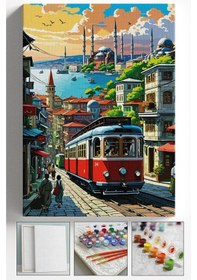 Resim Sayılarla Boyama Çerçeveli Hobi Seti Numaralı Tuval Fırça Boya Dahil Kasnaklı İstanbul 40x50 Cm 