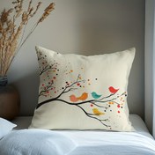 Resim 1 Adet Modern Minimalist Ağaç Dalı Kuşlar Desenli Yastık Kılçıği - Canlı Turuncu/Sarıy 