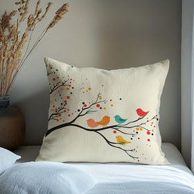 Resim 1 Adet Modern Minimalist Ağaç Dalı Kuşlar Desenli Yastık Kılçıği - Canlı Turuncu/Sarıy 